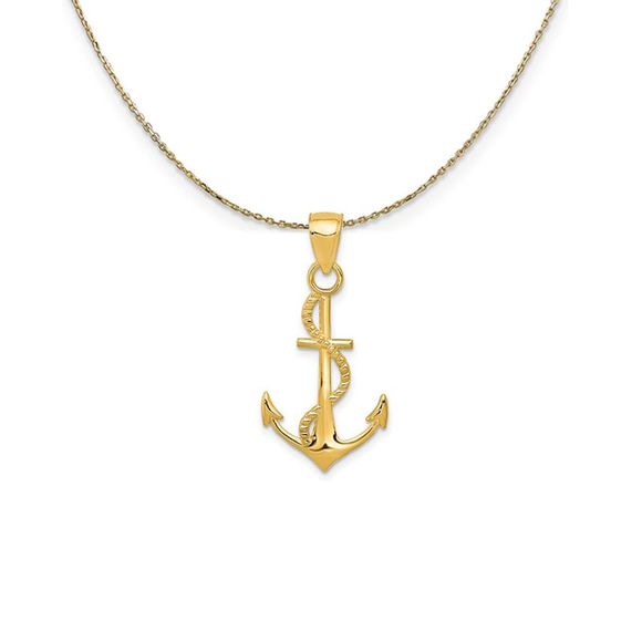 14k Yellow Gold Anchor with Rope (16 x 32mm) Necklace - 20 Inch